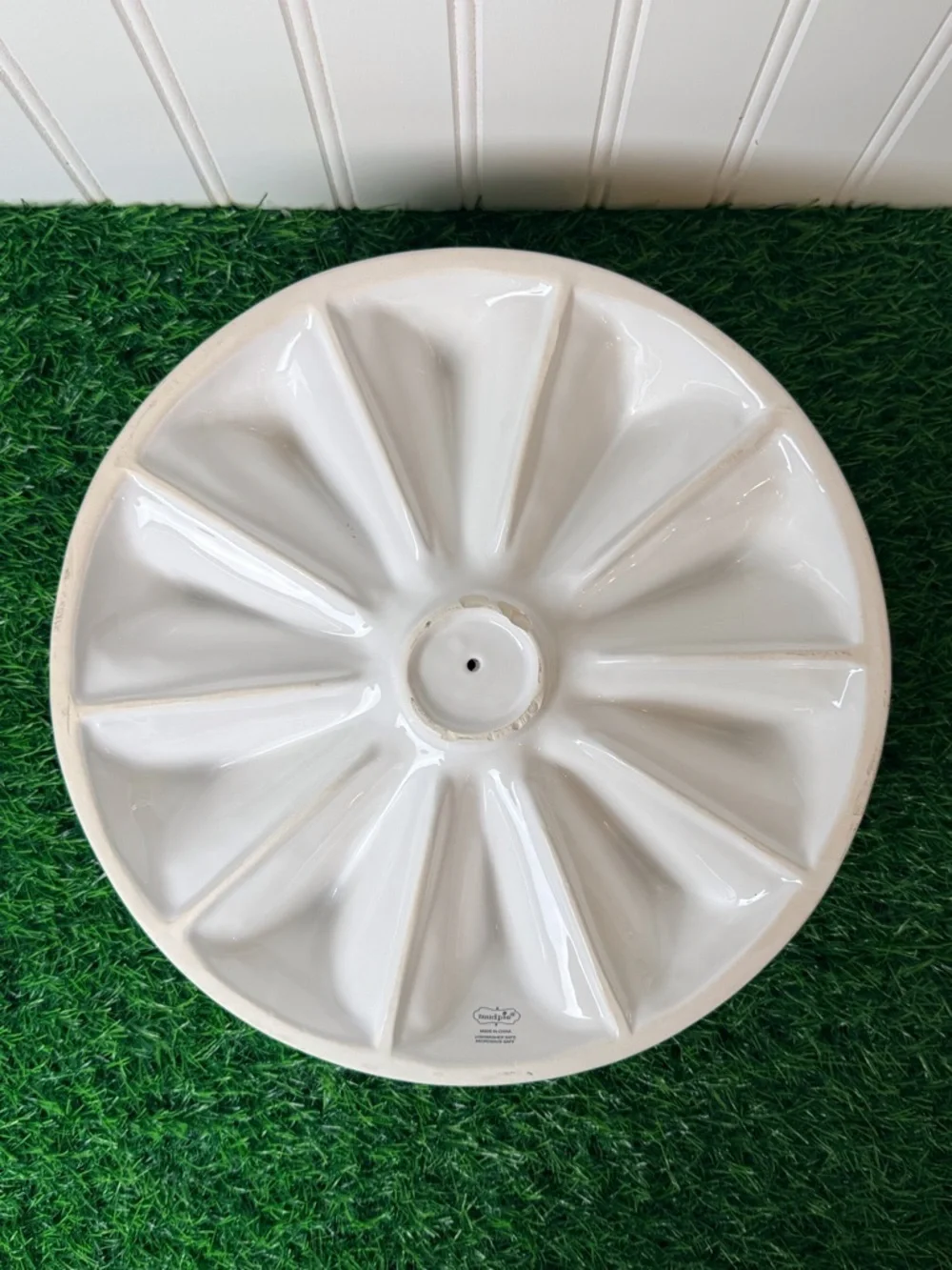 Mud Pie Circa Ceramic Taco Platter with Dip Well White/Black EUC